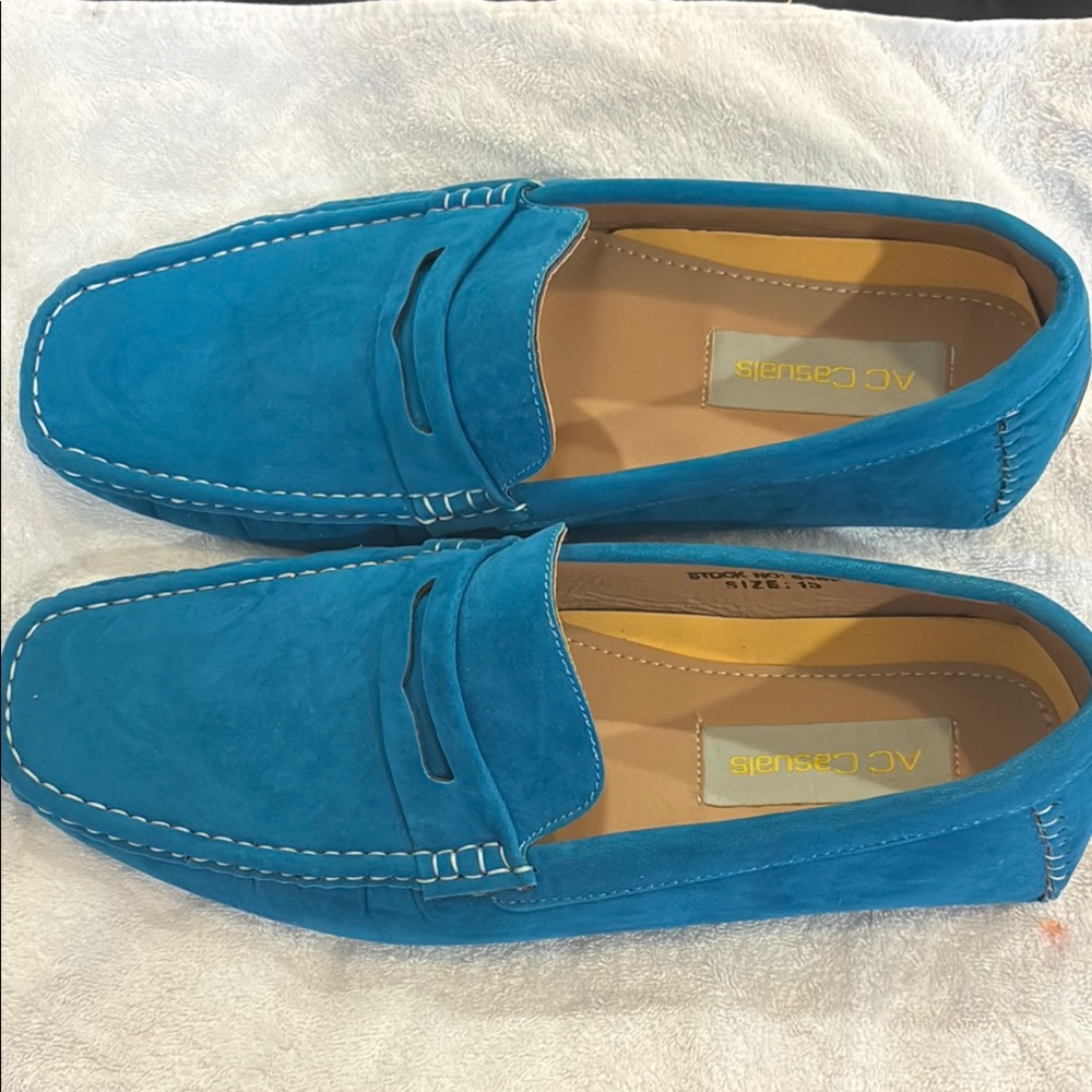 Blue Suede Slip-On Loafers with Moccasin Stitching(Never Worn)